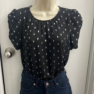 Black Blouse with Metallic Silver Design❣️